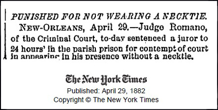 A 19th century New York Times clipping of a man being punished for not wearing a necktie